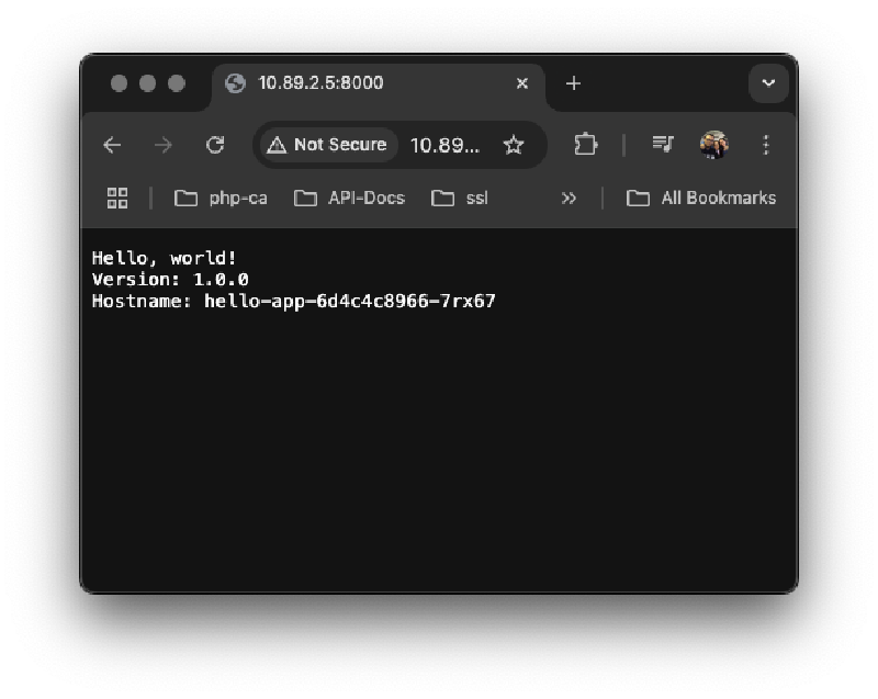 Servicio para la aplicación hello expuesta en el puerto 8000
